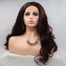 BM Бургундия объемная волна Синтетический 13*4 парик фронта шнурка 99j термостойкие волокна волос естественная линия волос свободный пробор для женщин парики