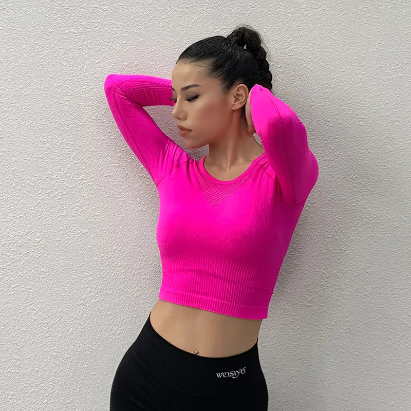 Women Sport Crop Tops Gym Fitness Yoga Shirts Long Sleeve Workout Yoga Tops Running Sport T-Shirts Breathable Fitness Sportswea