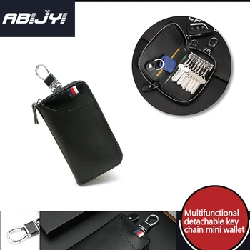 

Leather Men's car key bag multi function business key box high quality fashion waist key manager portable key chain black
