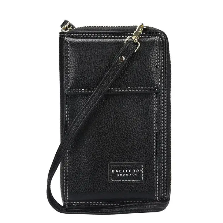 Black Кошельки для женщин baellerry, длинный стильный кошелек-мессенджер, кошелек с рисунком личи, Свежий кожаный женский клатч, держатель для карт, отделение для монет - Цвет: Black