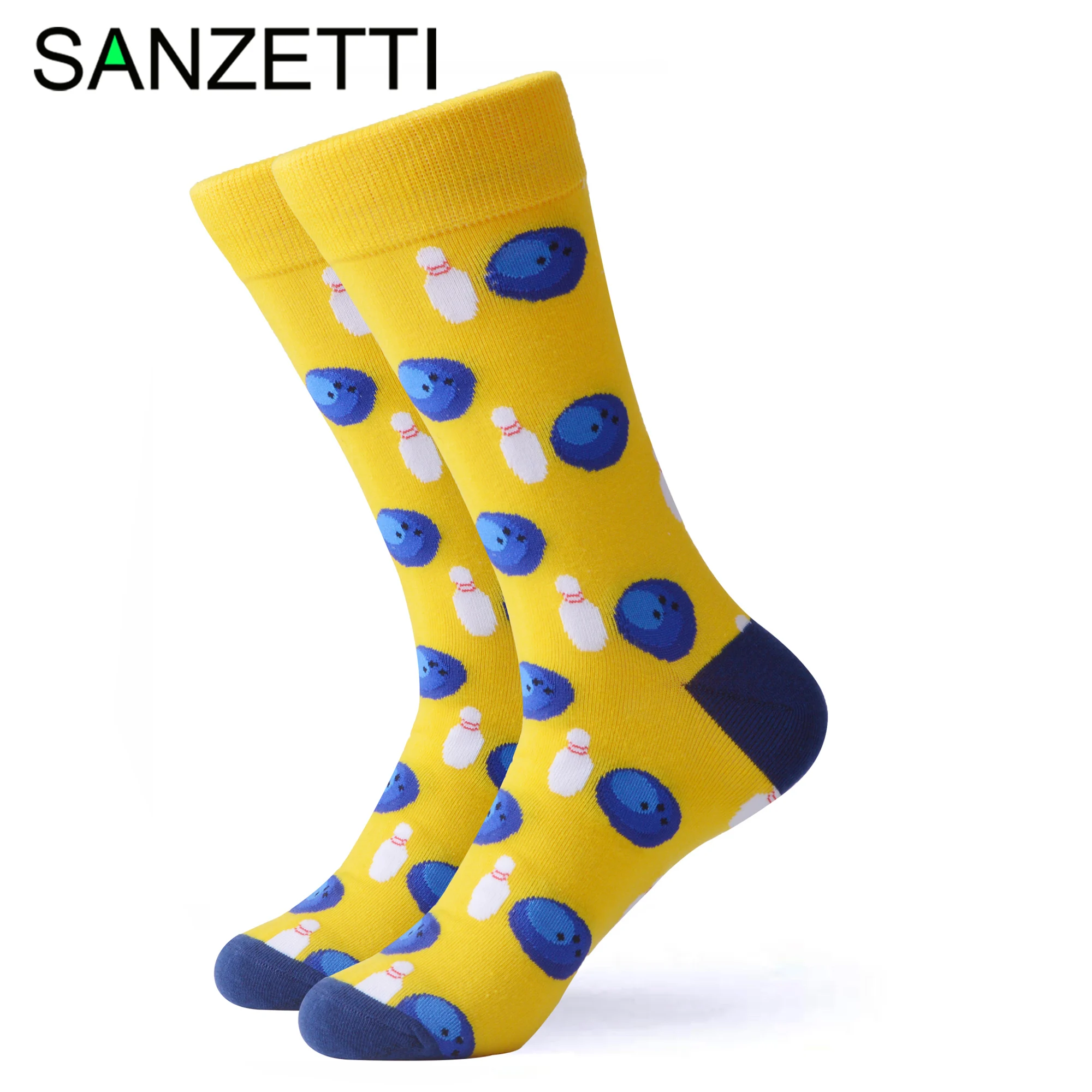 SANZETTI 1 Pair Happy Socks High Quality Men's Colorful Combed Cotton Volleyball Rugby Football Golf Gift Wedding Dress Socks