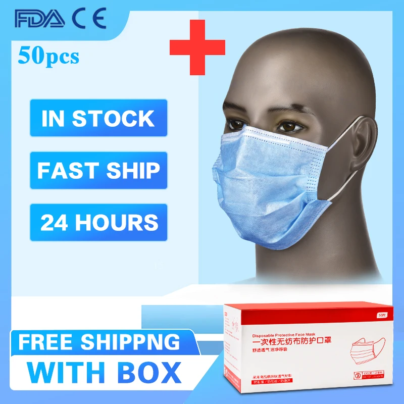 

50 Pcs Disposable Dustproof Face Mouth Mask PM2.5 Influenza Breathing Safety Masks Face Care Elastic(In Stock)