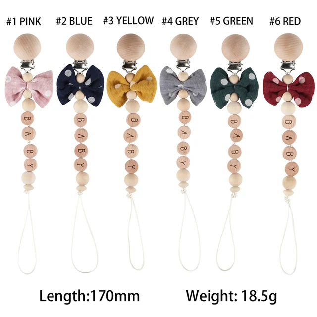 1PC Baby Pacifier Chains Cotton Custom Pacifier Chain Name Wood Nipple Holder Personalized Alphabet Beads Baby Teething Chain 2