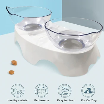 

Non-slip Pet Cat Bowl Dual-use Transparent Bowls Protect Cervical Vertebra Tilt Mouth Drinking Water Food Storage Bowl Dogs Cats