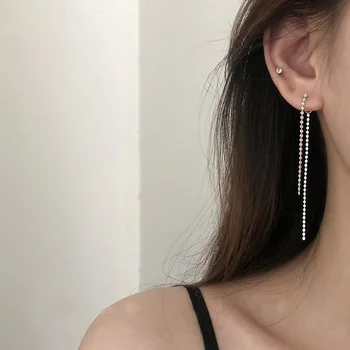 

Non-symmetrical Chain Earrings Women's Elegant Simple xin chao wang Red Elegant Versitile Fashion Long Tassels er lian