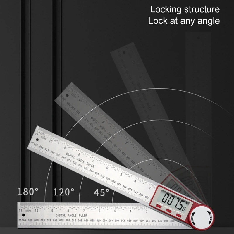 Digital Angle Meter Ruler Stainless Steel Metric Inch Protractor Angle Finder Scale Measuring Tools 0-200/300/500mm 360&deg;