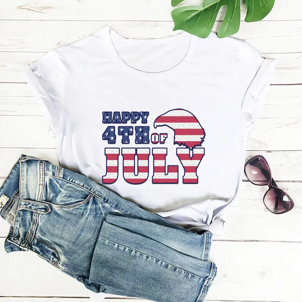 

Happy 4th Of July American Flag 100%Cotton Women Tshirt Unisex Summer Casual Short Sleeve Top 4th Of July Shirt Holiday Tee