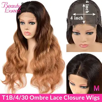 

4X4 Lace Closure Wigs Ombre Peruvian Body Wave Wigs Remy T1B/4/27 30 Lace Front Human Hair Wigs Pre Plucked For Black Women