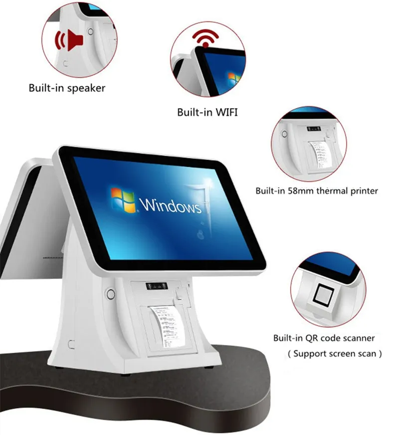 Touch Pos System Terminal Machine 15 ''Touch Panel Schermo Monitor Lcd Con Display Piccolo Cliente Integrato Con Stampante Da 58Mm