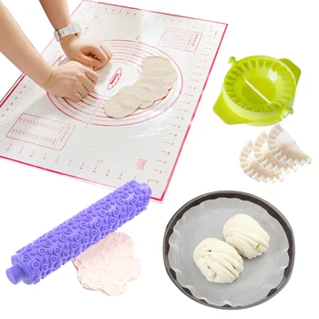 

4pcs/set DIY Dumplings Tool Dumpling Mold+Kneading Dough Mat+Rolling Pin+Steamer Paper Creative Kitchen Gadgets A