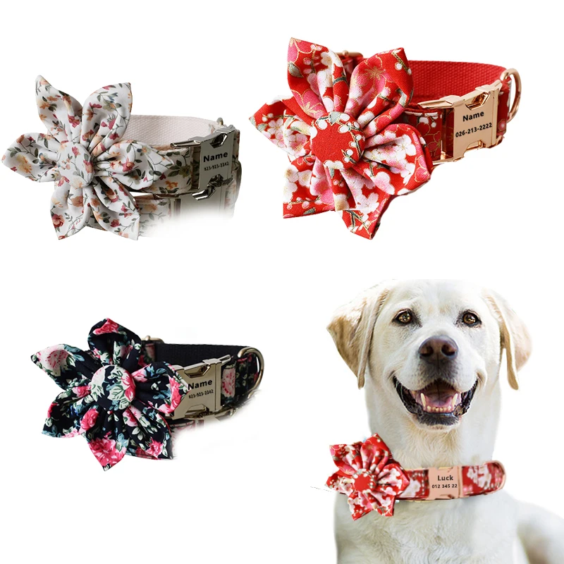 

Японский ошейник с милыми цветами для собак, резьба по заказу, оптовая продажа, красные, зеленые, черные, белые лепестки