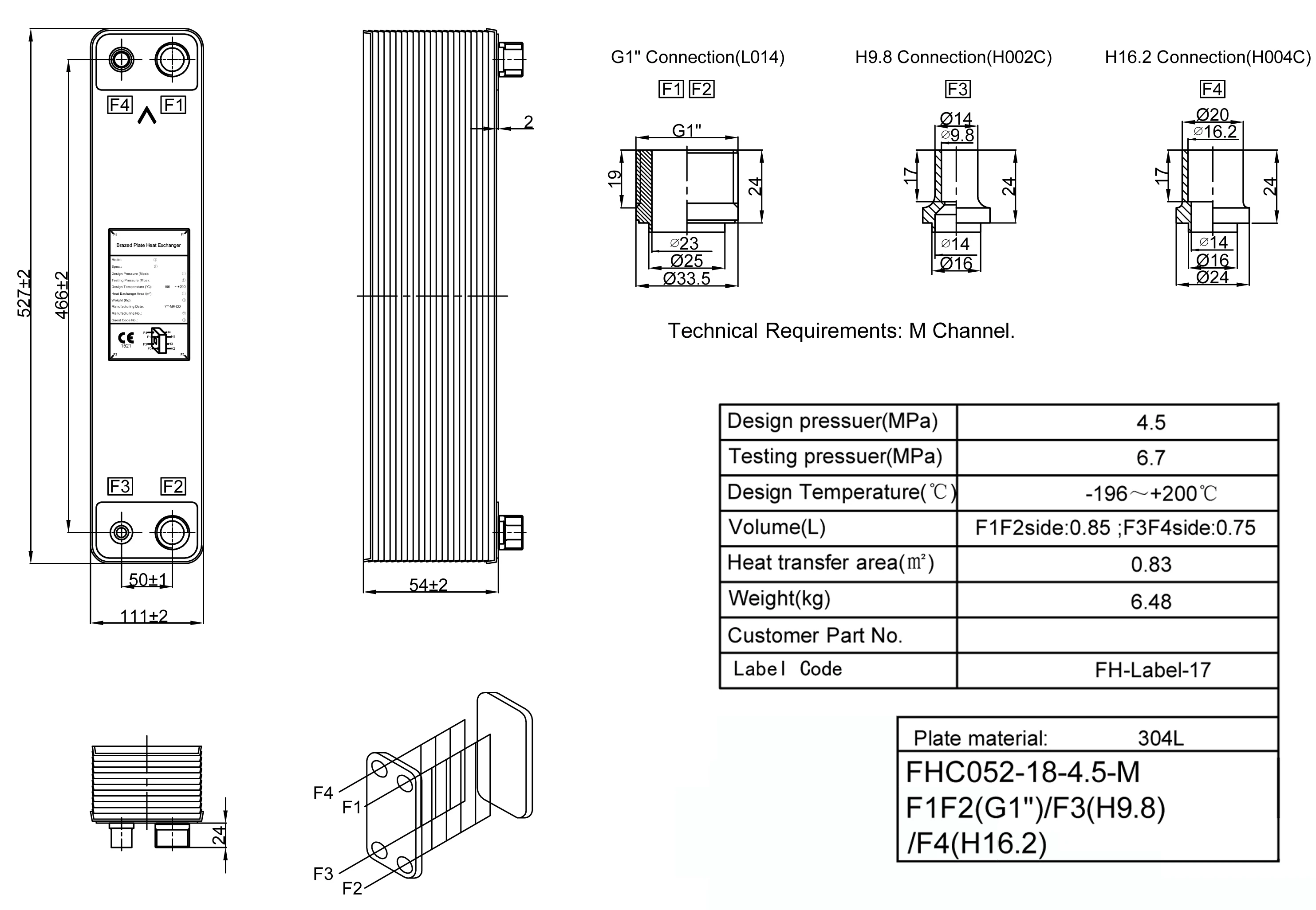 0.83m2 Heat Transfer Areas 304L Stainless Steel Brazed Plate Heat Exchanger M Channel for R410a