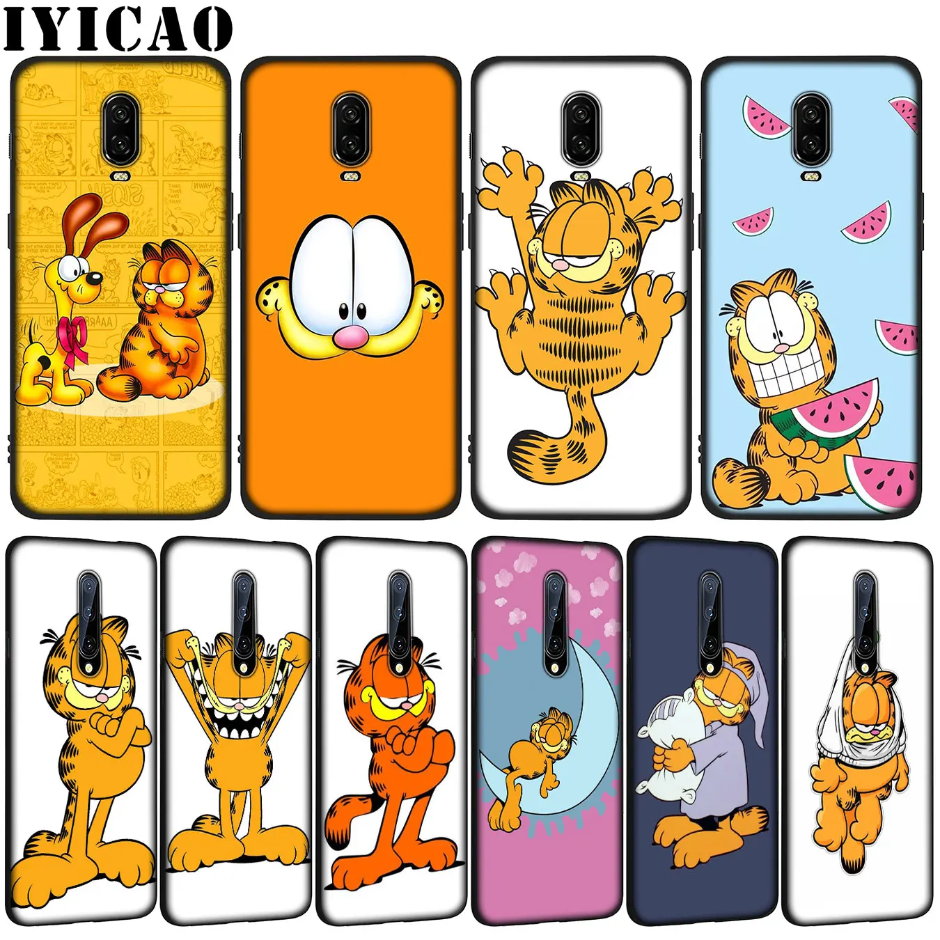 Garfield cat Soft TPU Black Silicone чехол для телефона OnePlus 7T 7 Pro 6 6T 5 5T One Plus 7Pro Cover|Бамперы| |