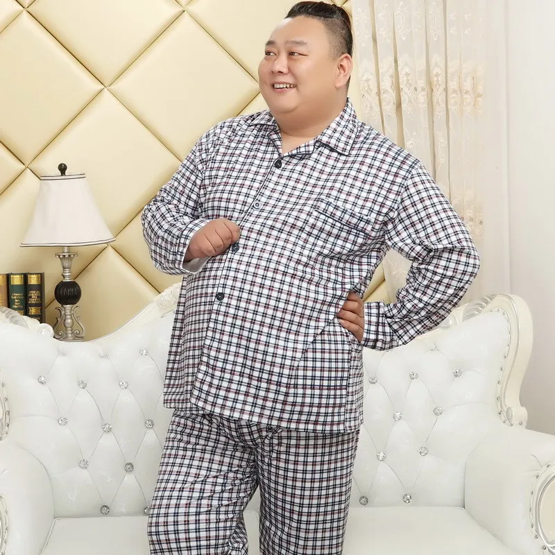 Plus Size 100% Cotton Stripe Men Pajamas Sets Plaid Spring Long Sleeves Pants Mens Pijama Sets Sleepwear Home Suit Nightwear Set