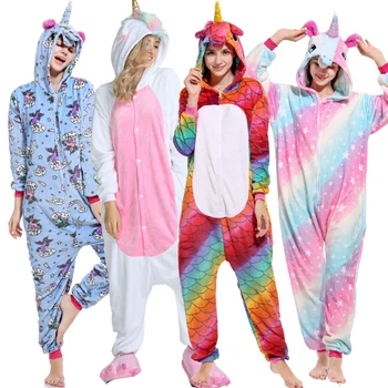

kigurumi Adult Blue christmas deer Unicorn Pajama Sets Cartoon Sleepwear Women Pajamas Flannel Animal Pyjama kigurumi Hooded