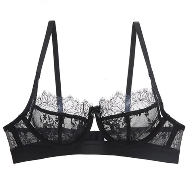 Autumn and Winter Ultra-thin Fully Transparent Sexy Lace Bra Lady Perspective Underwear Black Thin Bra
