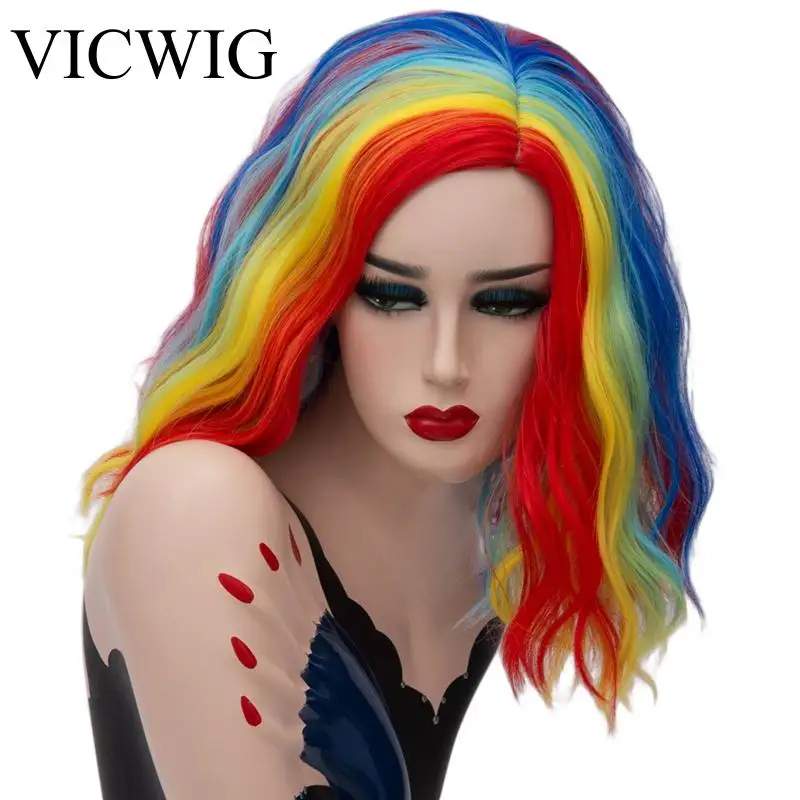 Женский парик для косплея VICWIG черные белые зеленые фиолетовые синие цветные