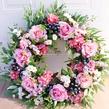 

Floral Artificial Rose Wreath Door Hanging Wall Window Decoration Wreath Holiday Festival Wedding Decor 50cm