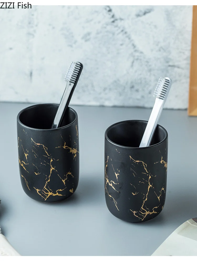 Bathroom Accessories Set Ceramic imitation marble Bathroom Accessory Set Washing Tools Bottle Mouthwash Cup Soap Toothbrush Holder Household Articles