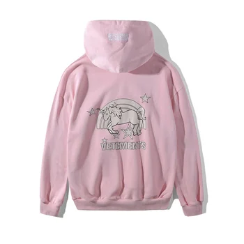 

Best Quality 18ss Vetements Pink Unicorn Printed Women Men Hoodies Sweatshirts Hiphop Streetwear Oversized Men Hoodies Pullover