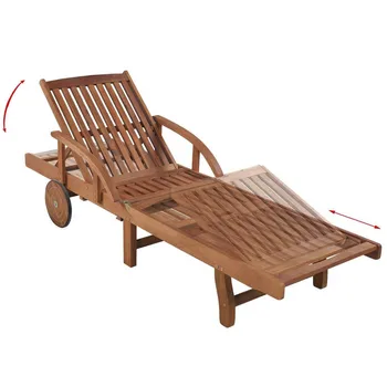 

Sun Lounger classic wooden garden lounger with Cushion Solid Acacia Wood Slatted Design Outdoor Furniture with 2 Wheels Brown
