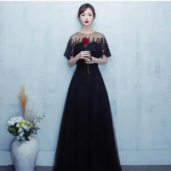 

Evening Party Cheongsam Chinese Women Wedding Bridesmaid Dress New Sexy Black Flower Qipao Long Vestido De Festa Plus Size 3XL