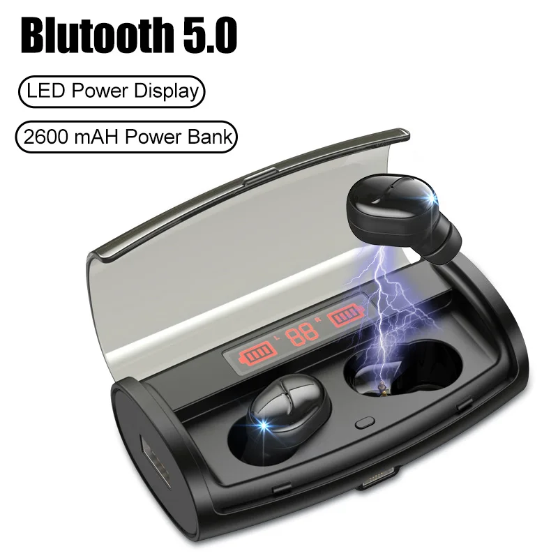 

Wireless Earphone Bluetooth V5.0 TWS 8D Wireless Bluetooth Headphone Sport Waterproof Headset With 2600mAh Power Bank Earphones