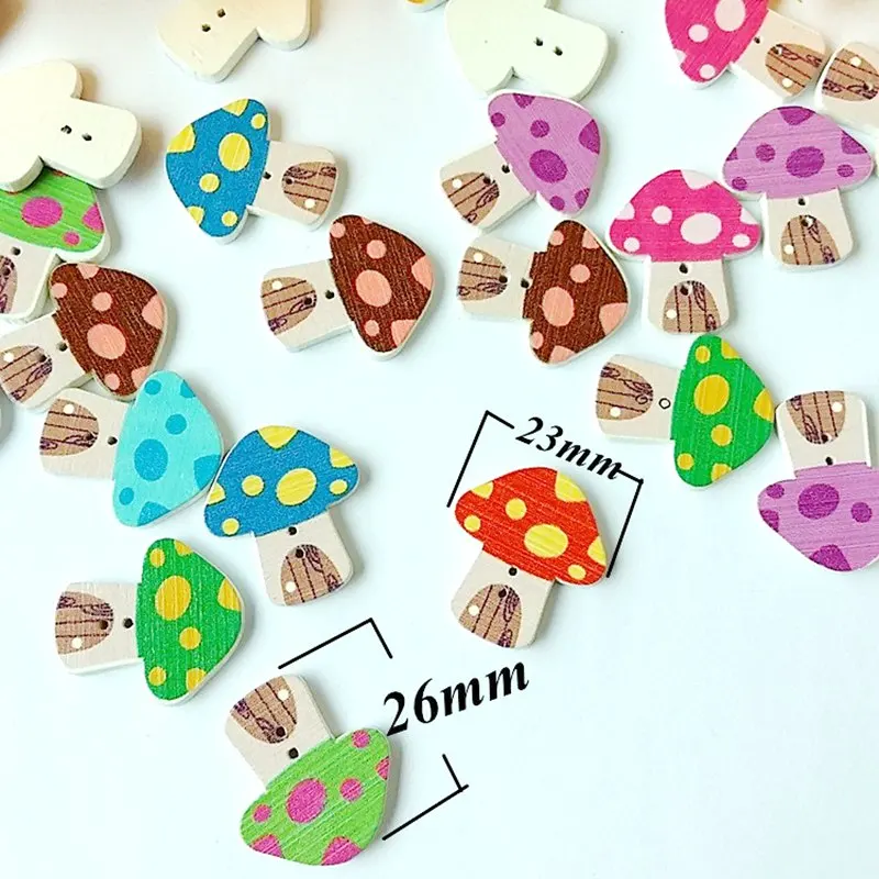 50pcs/pack Mushroom Pattern Wooden Buttons Randomly Mixed Sewing Supplies /Decorative /Scrapbook Supplies botones de madera
