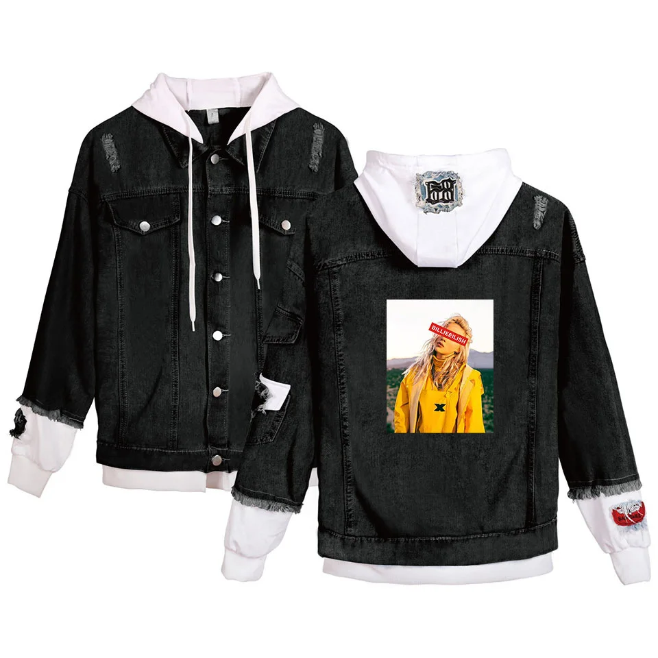 Billie Eilish Denim Bille Eilish Толстовка джинсовая куртка для мужчин Толстовка поп ветровка пальто уличная Мужская синий черный хлопок Прямая - Цвет: Billie Eilish Denim