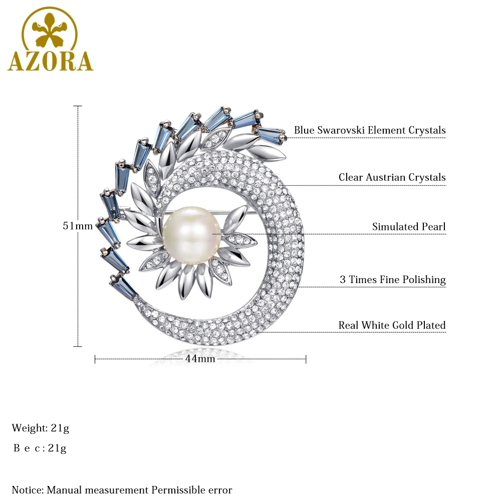 AZORA Блестящий горный хрусталь жемчуг Подсолнух крупная брошь Осень Зима Дизайн Модные вечерние высококачественные броши аксессуары TP0109