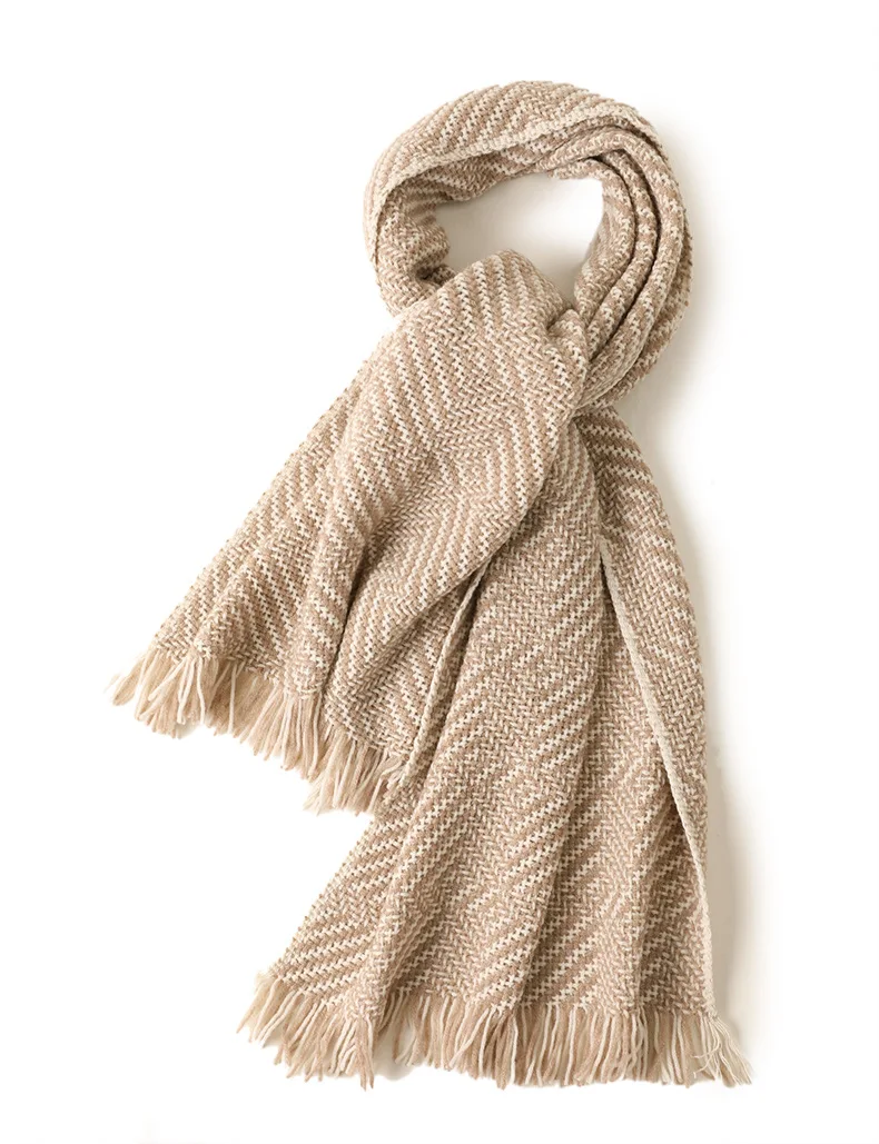 Naizaiga Cashmere Yarn-dyed warm color cloak beige camel solid color matching pure blanket shawl female scarf,SN256