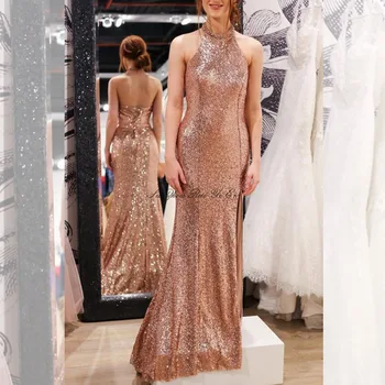 

Halter Evening Dress Sparkly Corset Back Mermaid Long Dress Party Floor Length Formal Gown For Women Vestidos De Fiesta De Noche