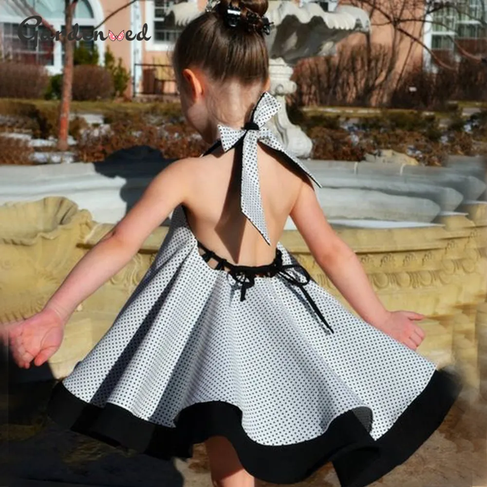 Vintage Polka Dot Baby Ball Gown Dress Girl Backless Satin Flower Girl