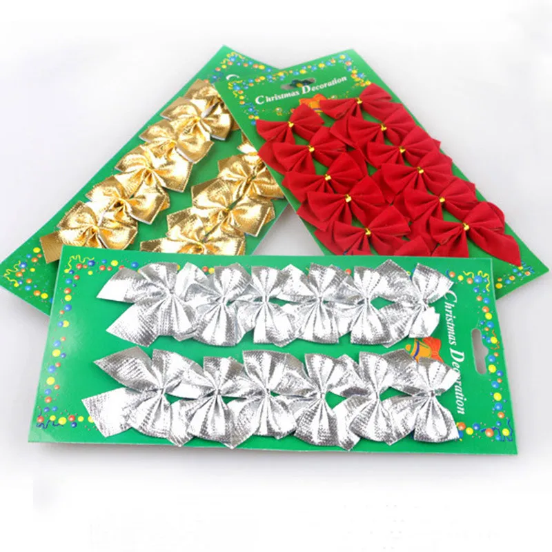 WEIGAO 12pcs Pretty Christmas Bow Christmas Tree Decoration Ribbon bowknot Decorations for Home New Year Navidad Kerst
