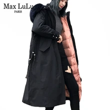 Max LuLu moda coreana donna cappotti con cappuccio donna Vintage inverno piumini d'oca Casual collo in vera pelliccia parka lungo Plus Size
