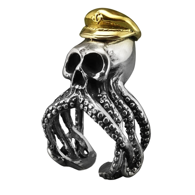 Punk Ring For Men Retro Skeleton Devil Male Ring Skull Adjustable Exaggeration  Snake Captain
