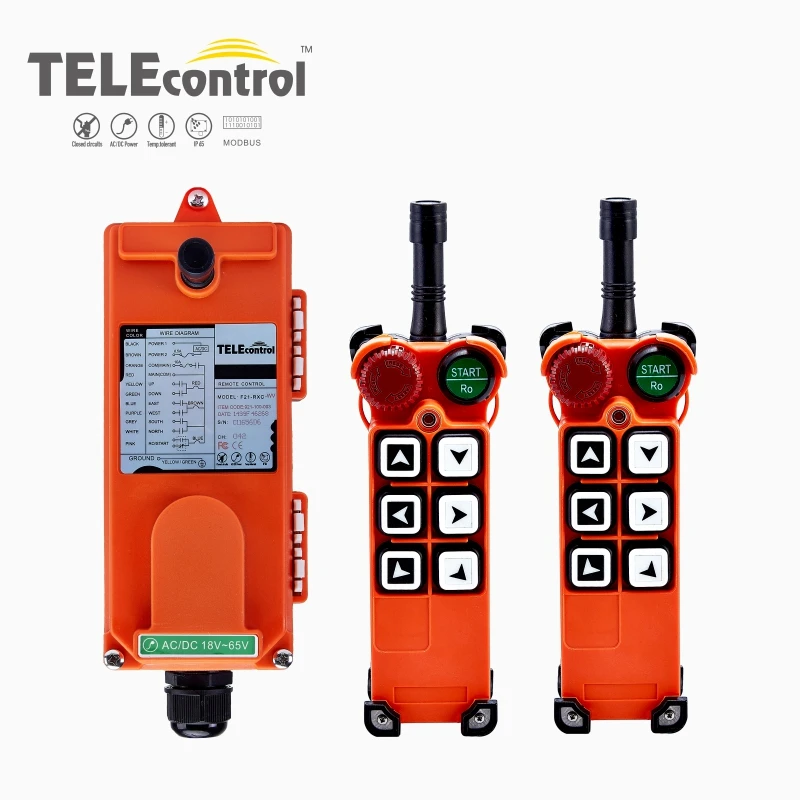 AC/DC 18V-65V Overhead Crane F21-E1 Wireless Industrial Radio Remote Control Transmitter & Receiver 6 Single Step Push Buttons AC/DC 18V-65V Overhead Crane F21-E1 Wireless Industrial Radio Remote Control Transmitter & Receiver 6 Single Step Push Buttons