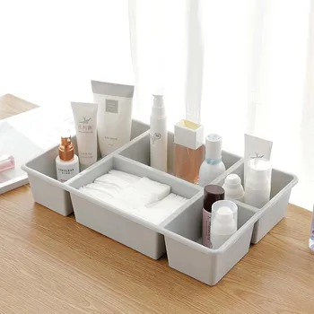 

Plastic Makeup Organizer Five-Lattice Cosmetic Storage Box Makeup Brush Cotton Pads Case Home Practical Desktop Organizer