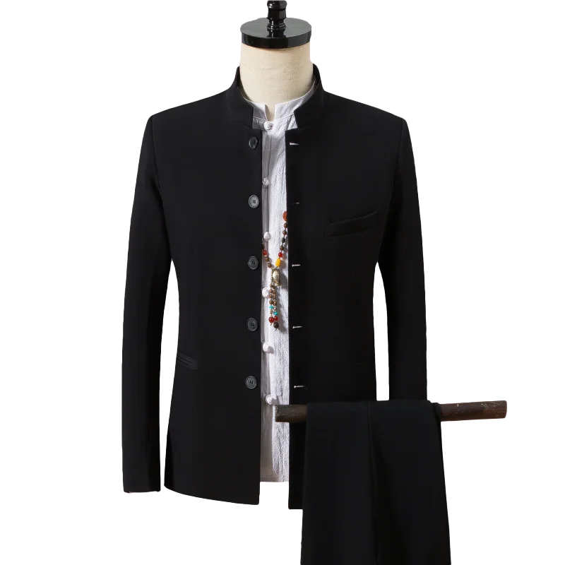 Чистый цвет мужской деловой костюм Slim Fit мужской костюм куртка и брюки Азиатский размер XL XXL XXXL 4XL модный воротник мужские свадебные костюмы
