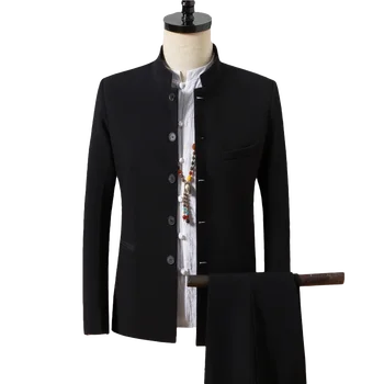 

Pure Color Men Business Suit Slim Fit Men Suit Jacket and Pants Asian Size XL XXL XXXL 4XL Fashion Collar Men Wedding Suits