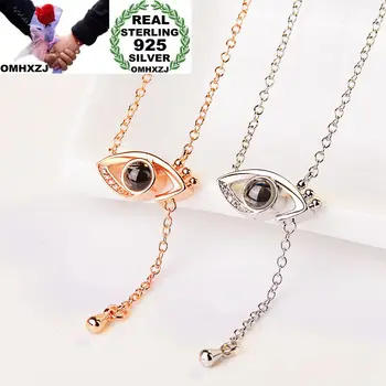 

OMHXZJ Wholesale European Fashion Woman Girl Party Gift Eye Projecting LOVE Zircon S925 Sterling Silver Pendant Necklace NA85