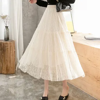 

2020 spring new lace skirt women high waist big swing fairy skirts female A-Line long skirt women