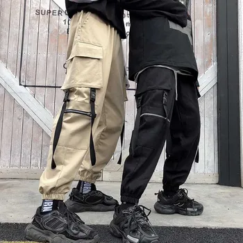

NiceMix 2019 Harajuku Cargo Pants Women Streetwear Elastic High Waist Black White Purple Loose Ladies Trousers Pockets pantalon