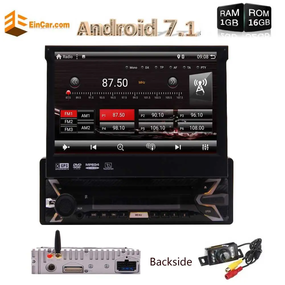 

7" Touch Screen Single Din Android 7.1 Quad-core 1GB+16GB GPS Car Radio Head Unit DVD Player Bluetooth Stereo WiFi +Rear Camera