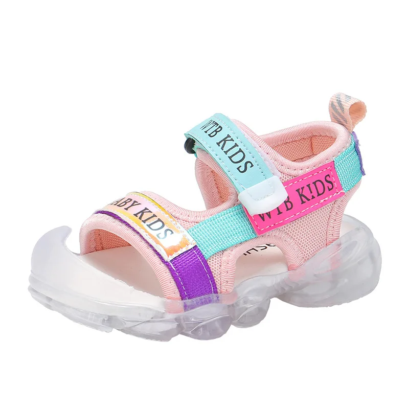 Summer Boy Toddler Sandals Letters Colorful Led Light Shoes Baby Girl Shoes Wear-resistant Kids Fashion Luminous Sandals extra wide fit children's shoes Children's Shoes