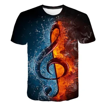 

2019 New Personality 3d Digital Printing Short-sleeved T-shirt Music Note Ice Fire Loose Casual Round Neck Short-sleeved T-shirt
