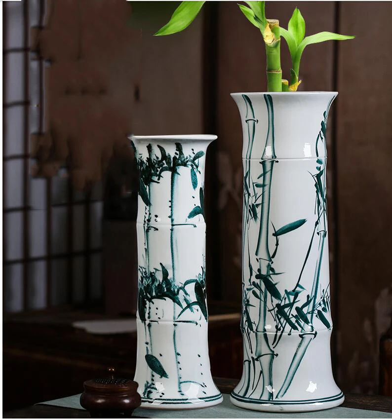 Jingdezhen Fengshui Tube Rich Bamboo Ceramic Vases Home Livingroom Table Flower Pots Figurines Crafts Accessories Decoration Art | Дом и сад