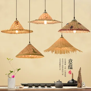 

Bamboo Weaving Straw Hat Pendant Lamp Cover Chinese Style Idyllic Farmhouse tu cai guan Creative Cool Hotpot Restaurant Restaura
