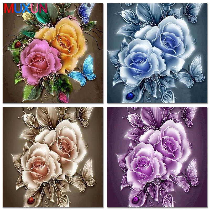 

Flowers Butterfly Rose Resin Full Diy Diamond Painting Diamond Mosaic Beadwork Embroidery Gift Making Tools Diamond Pattern H810