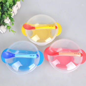 

Baby Bowl Set Training Bowl Spoon Tableware Set Dinner Feeding Bowl Learning Dishes With Temperature-sensitive Spoon Children